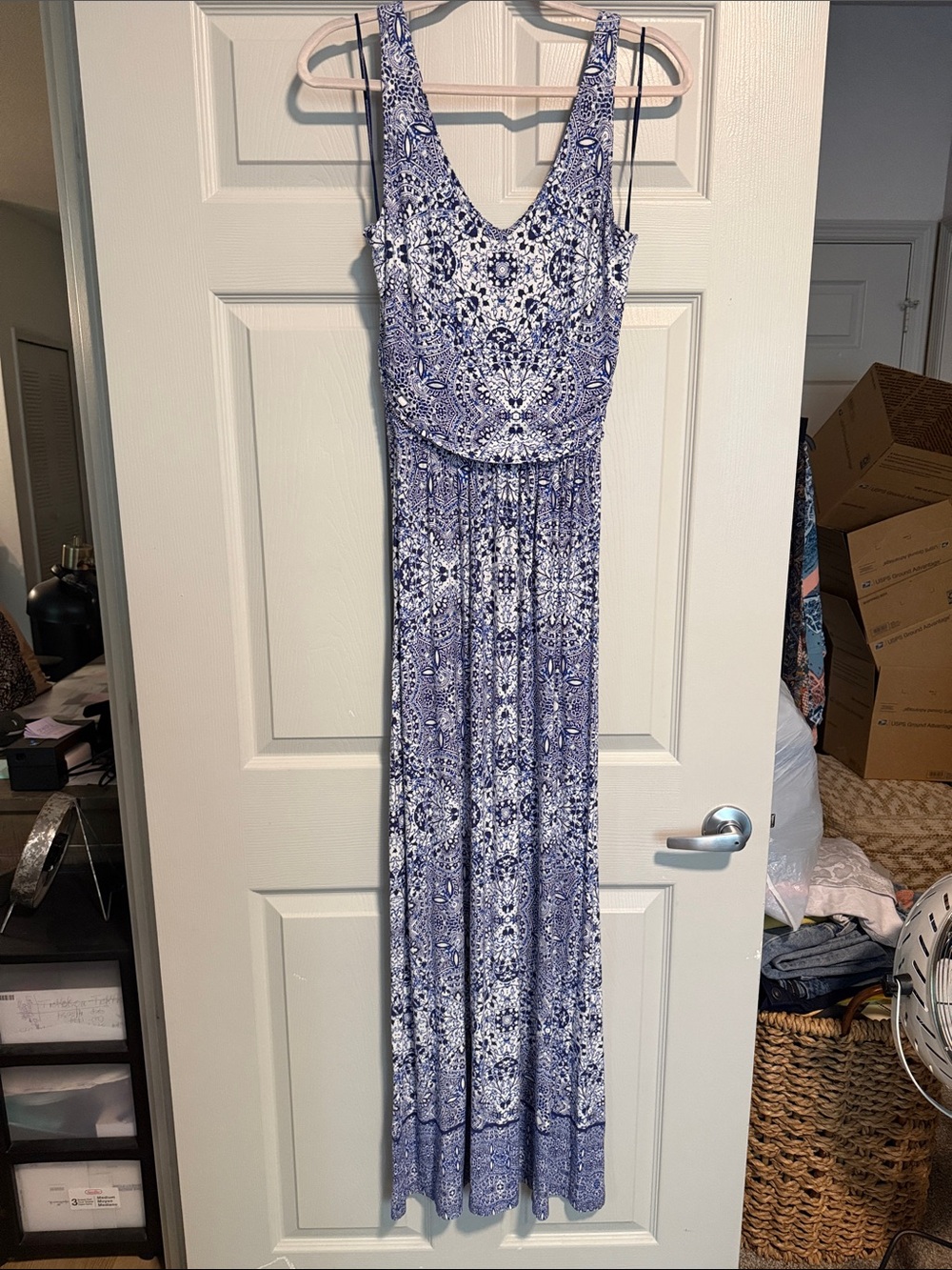 Artisan White and Blue Printed Maxi Dress with Brand Tag